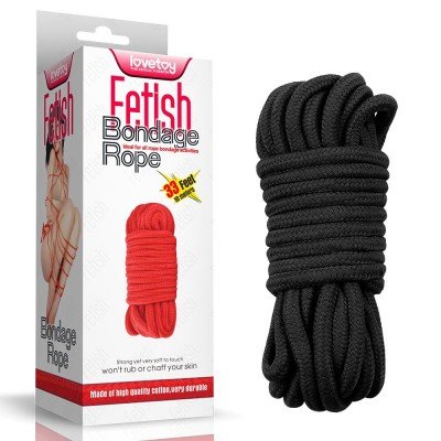 Веревка хлопковая Fetish Bondage Rope для связывания и бондажа - черная - 10 м