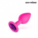 Силиконовая анальная пробка Sexy Friend розовая с фиолетовым кристаллом - 7,3 см