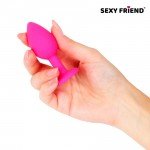 Силиконовая анальная пробка Sexy Friend розовая с фиолетовым кристаллом - 7,3 см