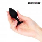 Силиконовая анальная пробка Sexy Friend чёрная с прозрачным кристаллом - 7,3 см