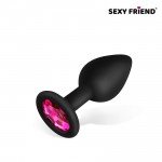 Силиконовая анальная пробка Sexy Friend чёрная с розовым кристаллом - 7,3 см