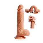Гибкий суперреалистичный фаллоимитатор Dean's penis SHEQU с присоской и мошонкой - телесный - 22 см